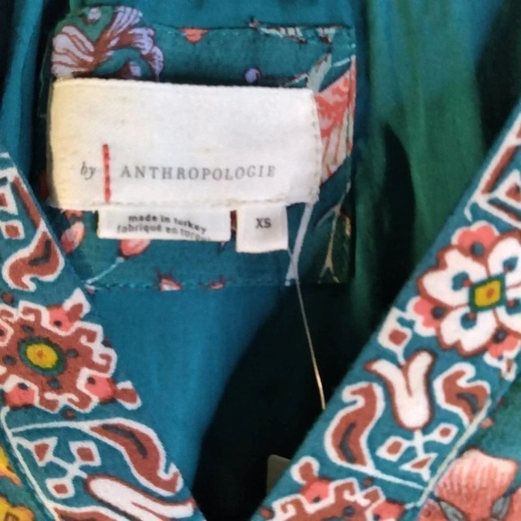 Anthropologie Floral Dress Flutter Sleeve Teal Coral XS - Picture 6 of 14
